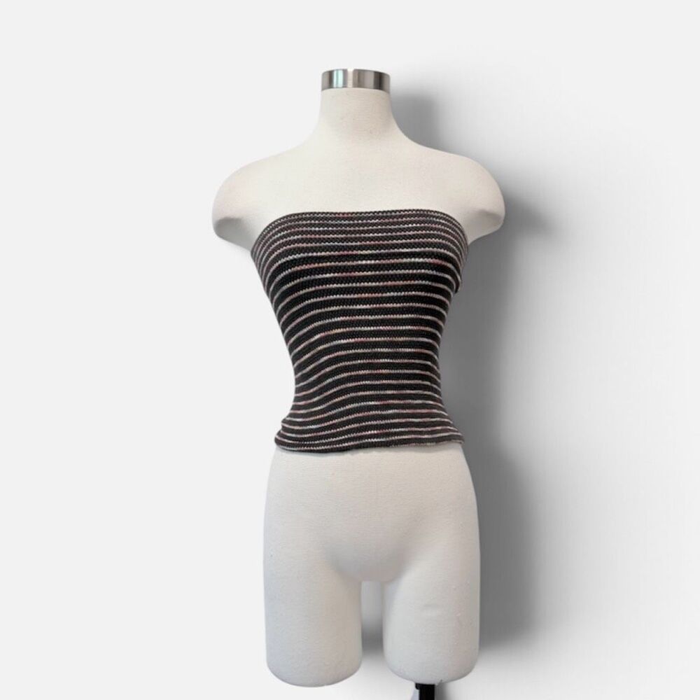 Vintage Black Stripe Smocked 90s Tube Top Small 1990s Sweater Rainbow